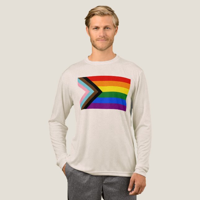 SlipperyJoe's Progress Pride Flag six classic hori Tri-Blend Shirt (Full Front)