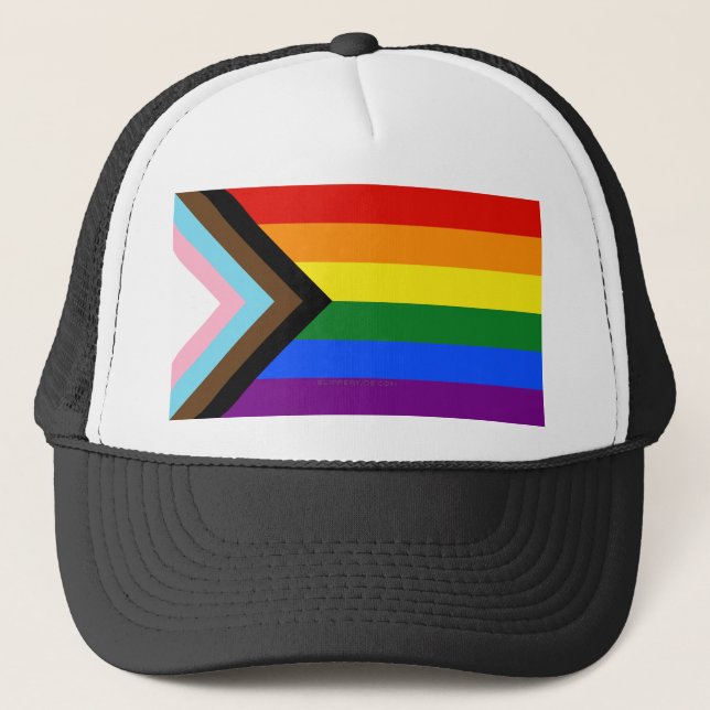 SlipperyJoe's Progress Pride Flag six classic hori Trucker Hat (Front)