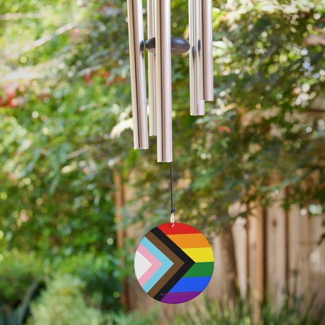 SlipperyJoe's Progress Pride Flag six classic hori Wind Chime (Backyard)