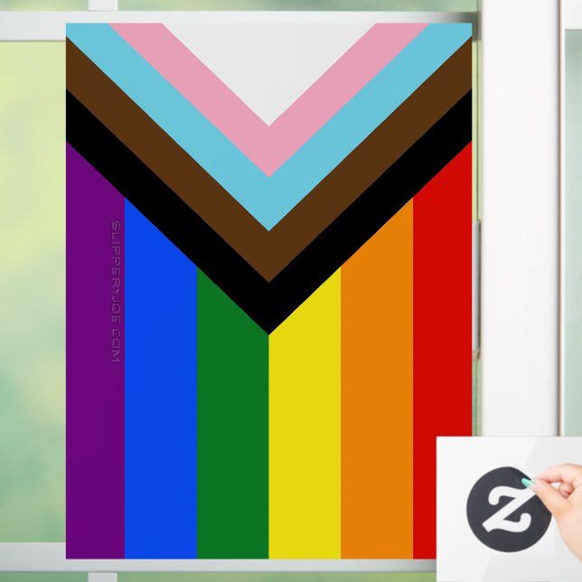 SlipperyJoe's Progress Pride Flag six classic hori Window Cling (Home)