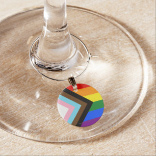 SlipperyJoe's Progress Pride Flag six classic hori Wine Charm
