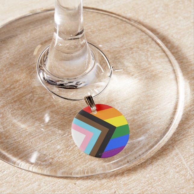 SlipperyJoe's Progress Pride Flag six classic hori Wine Charm (In Situ)
