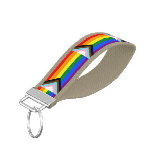 SlipperyJoe's Progress Pride Flag six classic hori Wrist Keychain