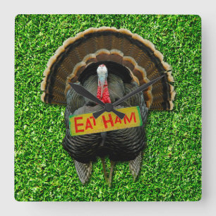 SlipperyJoe's proud turkey eat ham red wattle hang Square Wall Clock