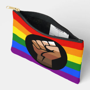 SlipperyJoe's queer people color flag raised fist Accessory Pouch