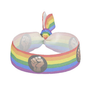 SlipperyJoe's queer people color flag raised fist Elastic Hair Tie