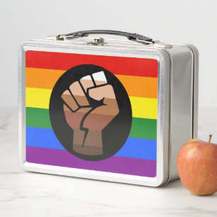 SlipperyJoe's queer people color flag raised fist Metal Lunch Box