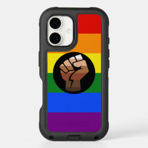 SlipperyJoe's queer people color flag raised fist iPhone 16 Case