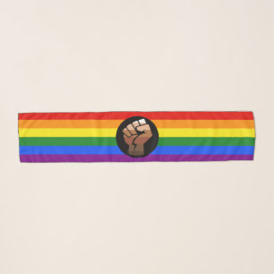SlipperyJoe's queer people color flag raised fist Scarf