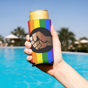 SlipperyJoe's queer people color flag raised fist Seltzer Can Cooler