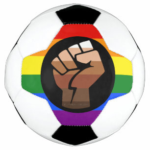 SlipperyJoe's queer people color flag raised fist Soccer Ball