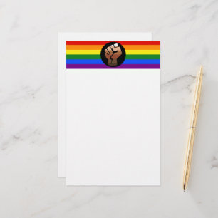 SlipperyJoe's queer people color flag raised fist Stationery