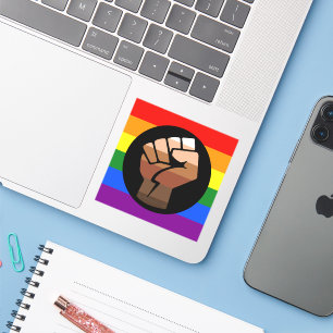 SlipperyJoe's queer people color flag raised fist  Sticker
