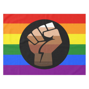 SlipperyJoe's queer people color flag raised fist  Tablecloth