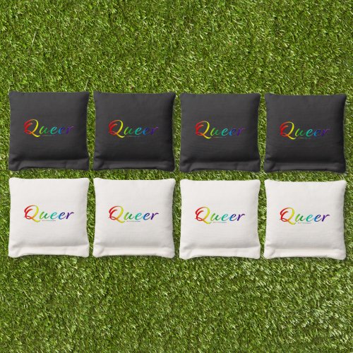 SlipperyJoes queer pride colors word proud symbol Cornhole Bags