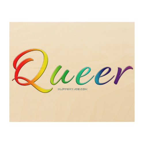 SlipperyJoes queer pride colors word proud symbol Wood Wall Art