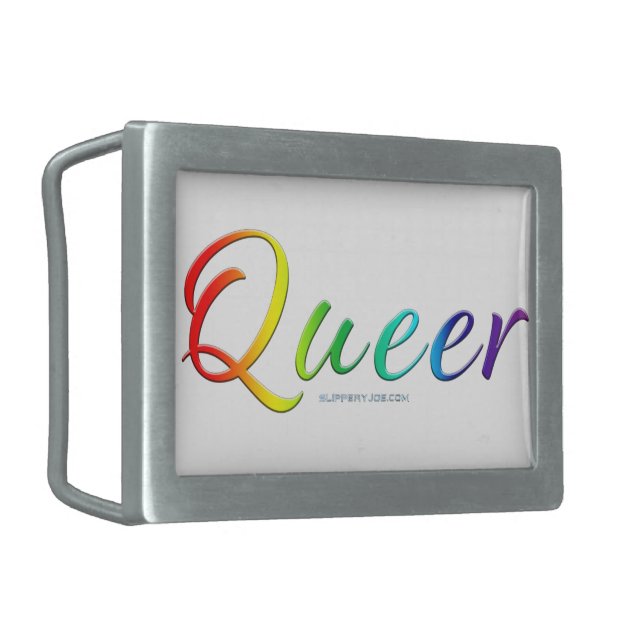 SlipperyJoe's queer single expressive word smooth  Belt Buckle (Front Left)