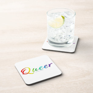 SlipperyJoe's queer single expressive word smooth  Beverage Coaster