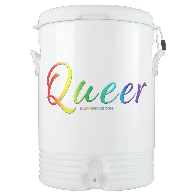 SlipperyJoe's queer single expressive word smooth  Beverage Cooler (Front)