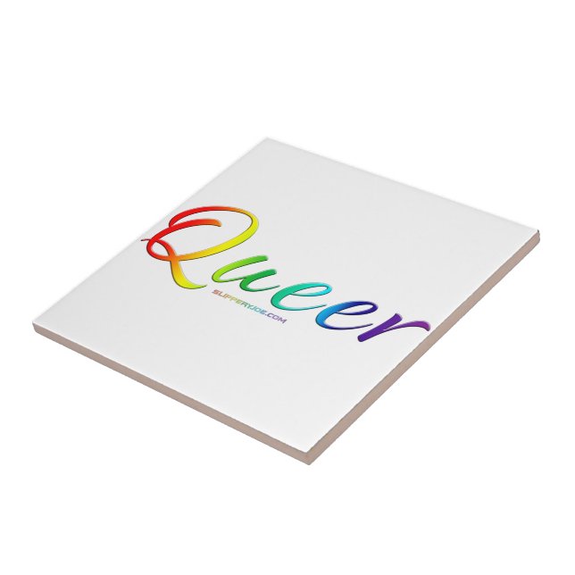 SlipperyJoe's queer single expressive word smooth  Ceramic Tile (Side)