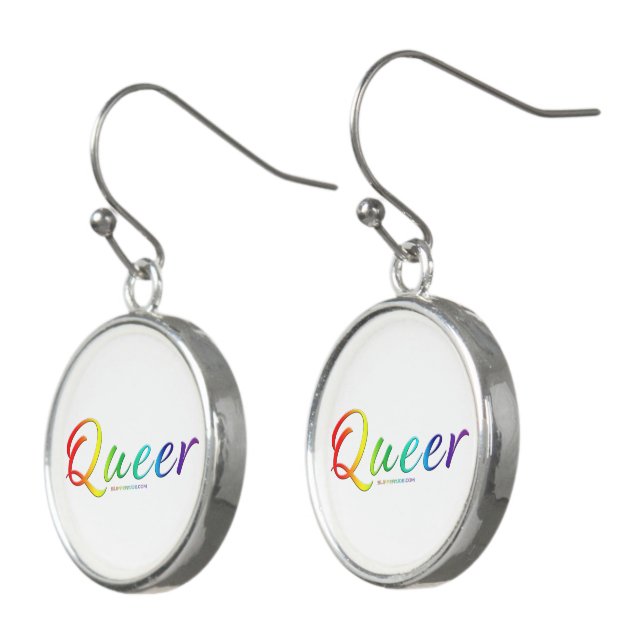 SlipperyJoe's queer single expressive word smooth  Earrings (Angled)