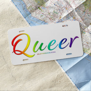 SlipperyJoe's queer single expressive word smooth License Plate