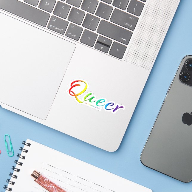 SlipperyJoe's queer single expressive word smooth  Sticker (Laptop w/ iPhone)