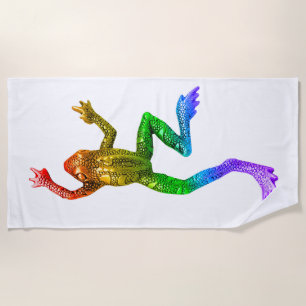 SlipperyJoe's rainbow colored frog rendered sculpt Beach Towel