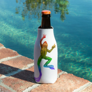SlipperyJoe's rainbow colored frog rendered sculpt Bottle Cooler