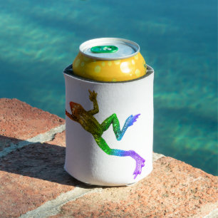 SlipperyJoe's rainbow colored frog rendered sculpt Can Cooler