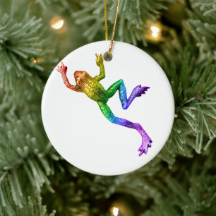 SlipperyJoe's rainbow colored frog rendered sculpt Ceramic Ornament