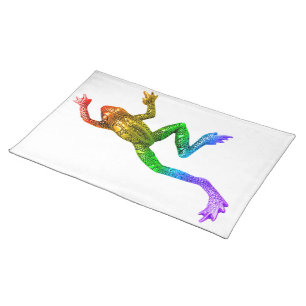 SlipperyJoe's rainbow colored frog rendered sculpt Cloth Placemat