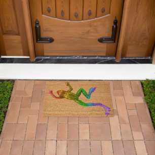 SlipperyJoe's rainbow colored frog rendered sculpt Fiber Doormat