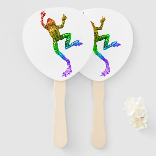 SlipperyJoe's rainbow colored frog rendered sculpt Hand Fan