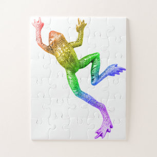 SlipperyJoe's rainbow colored frog rendered sculpt Jigsaw Puzzle