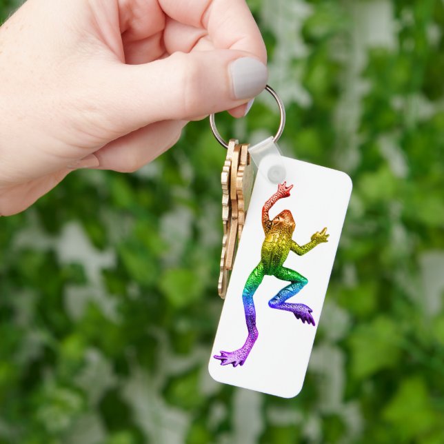 SlipperyJoe's rainbow colored frog rendered sculpt Keychain (Hand)