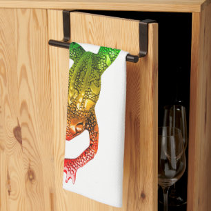 SlipperyJoe's rainbow colored frog rendered sculpt Kitchen Towel