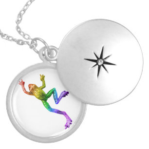 SlipperyJoe's rainbow colored frog rendered sculpt Locket Necklace