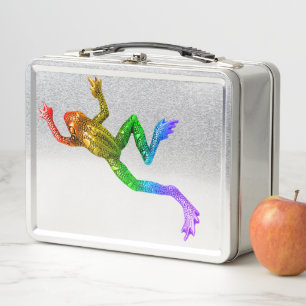 SlipperyJoe's rainbow colored frog rendered sculpt Metal Lunch Box