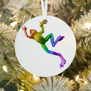 SlipperyJoe's rainbow colored frog rendered sculpt Metal Ornament