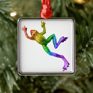 SlipperyJoe's rainbow colored frog rendered sculpt Metal Ornament