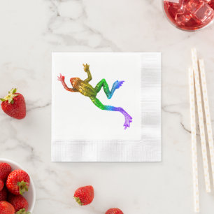 SlipperyJoe's rainbow colored frog rendered sculpt Napkins