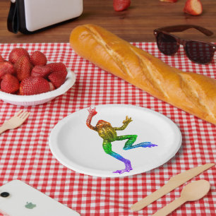 SlipperyJoe's rainbow colored frog rendered sculpt Paper Plates