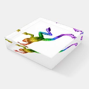 SlipperyJoe's rainbow colored frog rendered sculpt Paperweight