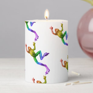 SlipperyJoe's rainbow colored frog rendered sculpt Pillar Candle