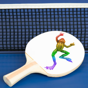 SlipperyJoe's rainbow colored frog rendered sculpt Ping Pong Paddle