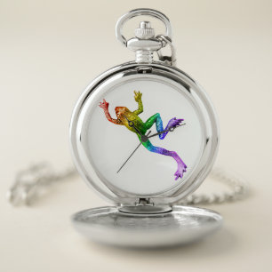 SlipperyJoe's rainbow colored frog rendered sculpt Pocket Watch