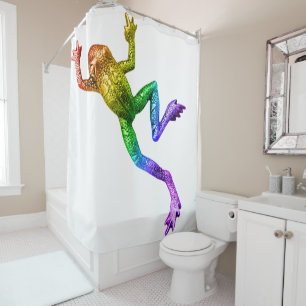 SlipperyJoe's rainbow colored frog rendered sculpt Shower Curtain