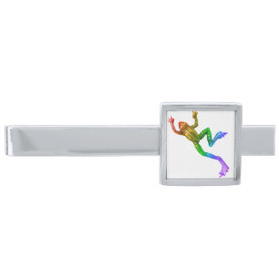 SlipperyJoe's rainbow colored frog rendered sculpt Silver Finish Tie Bar