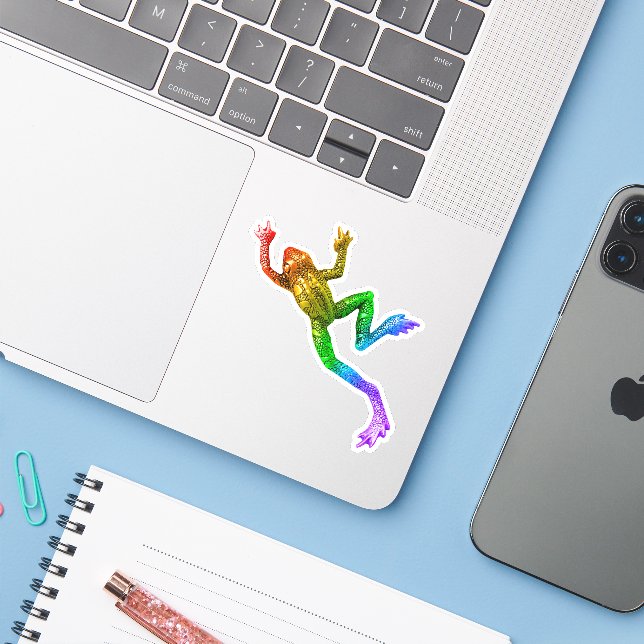 SlipperyJoe's rainbow colored frog rendered sculpt Sticker (Laptop w/ iPhone)